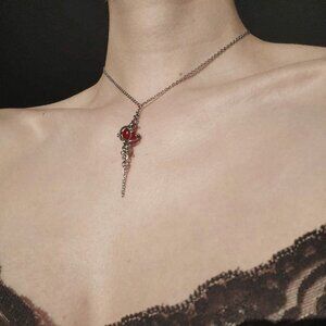 Vintage classic victorian gothic vampire red and silver rosary necklace